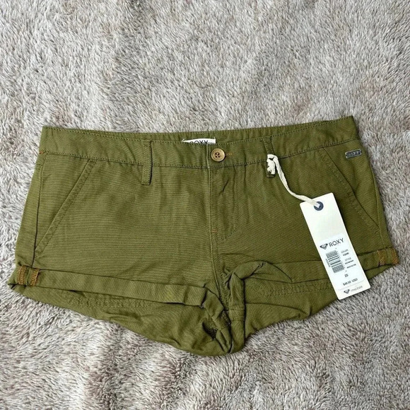 Roxy Shorts Womens Cheeky Chino Hot Pants Mid Rise Cuffed Green - Picture 5 of 16